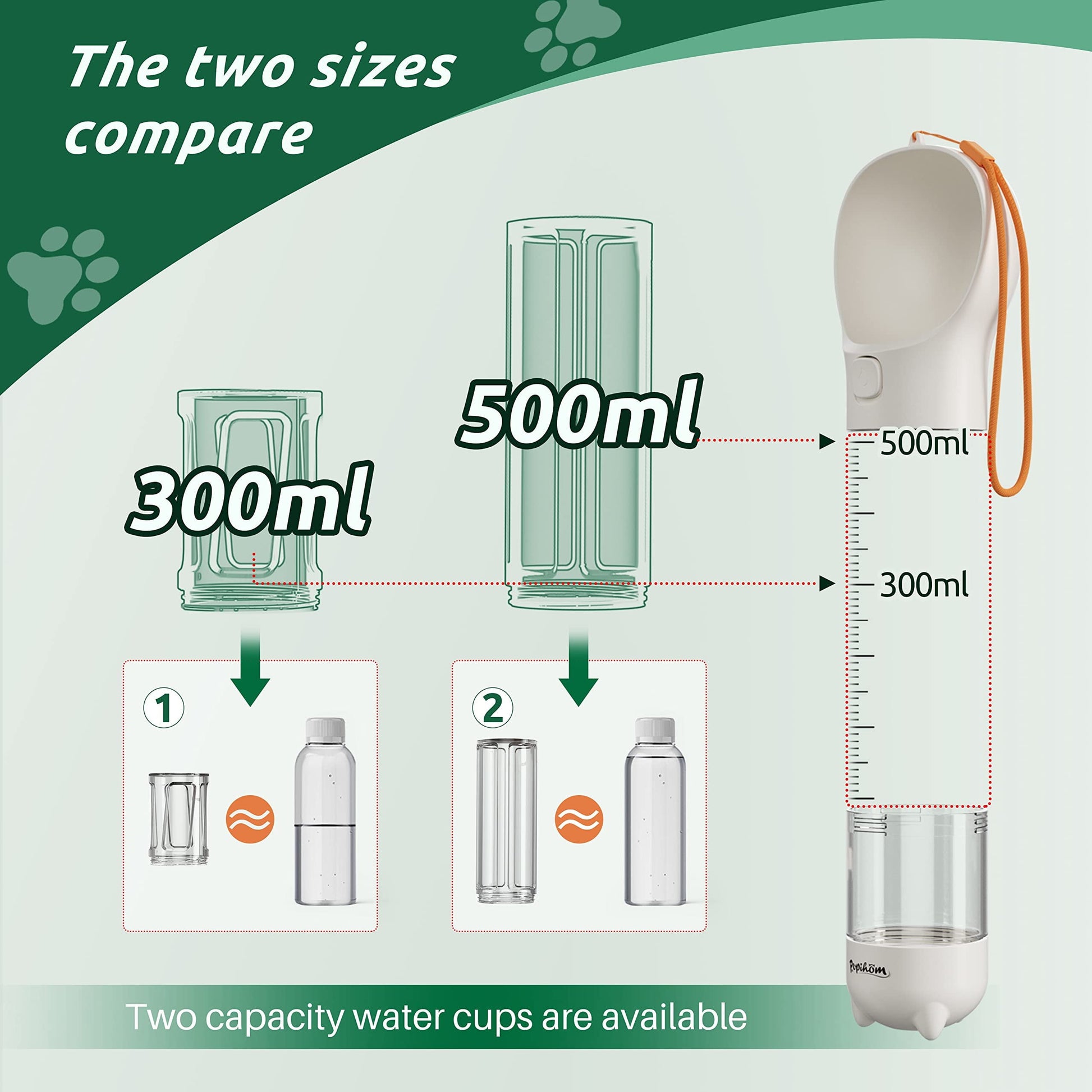 17Oz 3 in 1 Portable Dog Water Bottle, Outdoor Dog Water Dispenser with Poop Bag, Pet Travel Water Bottle Dispenser with Drinking Feeder and Food Container for Dogs Walk Travel, Length 15.55"