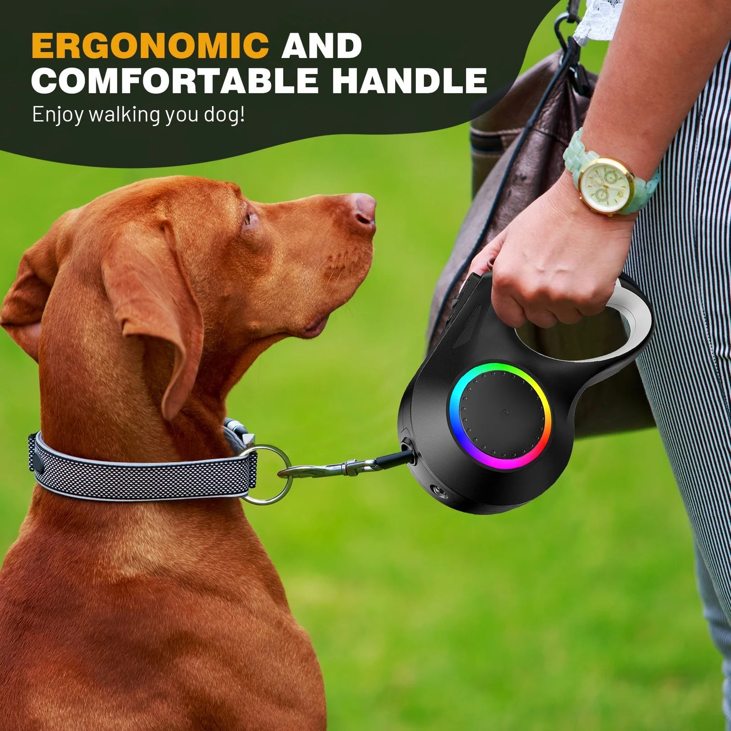 Retractable Dog Leash with Chew Proof Wire Rope, 20Ft Dog Leash Retractable Withlight, Poop Bag Dispenser