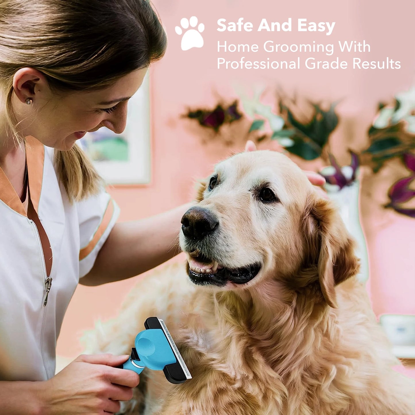 De-Shedding Brush for Dogs, Anti-Slip Handle, Stainless Steel Undercoat Grooming Tool